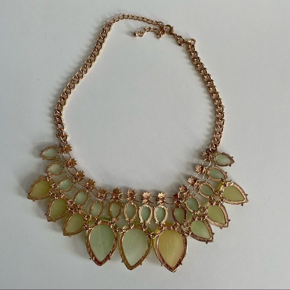 Simulated Gemstone Statement Necklace - Amozonite 12K Gold Plating - Picture 3 of 3
